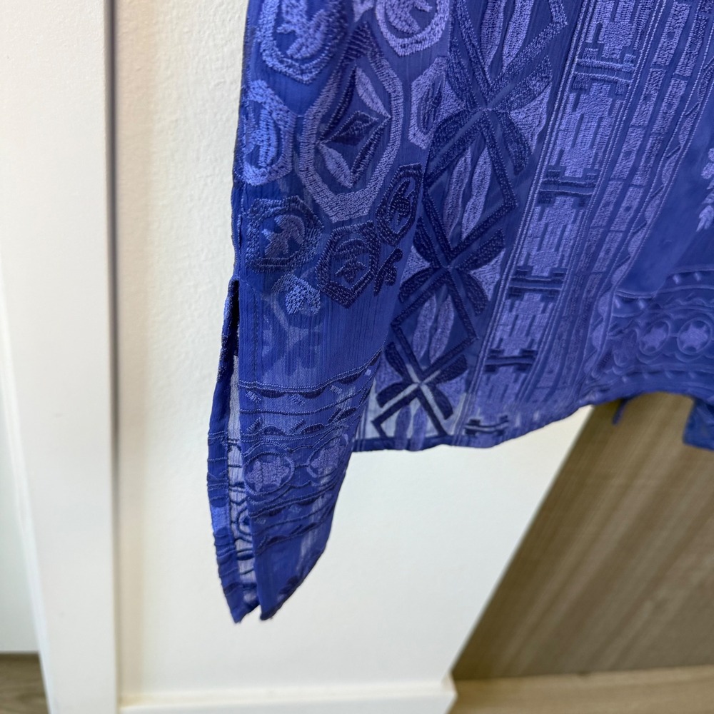 Anthropologie Floreat Embroidered Luna Slip Midi Dress Cornflower Blue Large - Picture 6 of 12